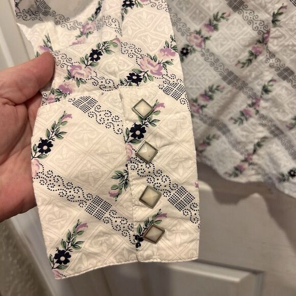 Roper White Striped Floral Western Pearl Snap Long Sleeve Size Large Rodeo 4H - Picture 4 of 8